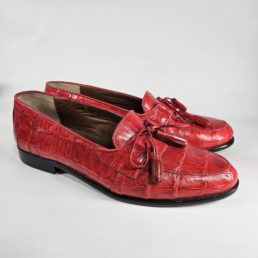 Vtg Bachrach Genuine Crocodile Tassel Loafers Dress Shoes Mens 10 Handmade Italy